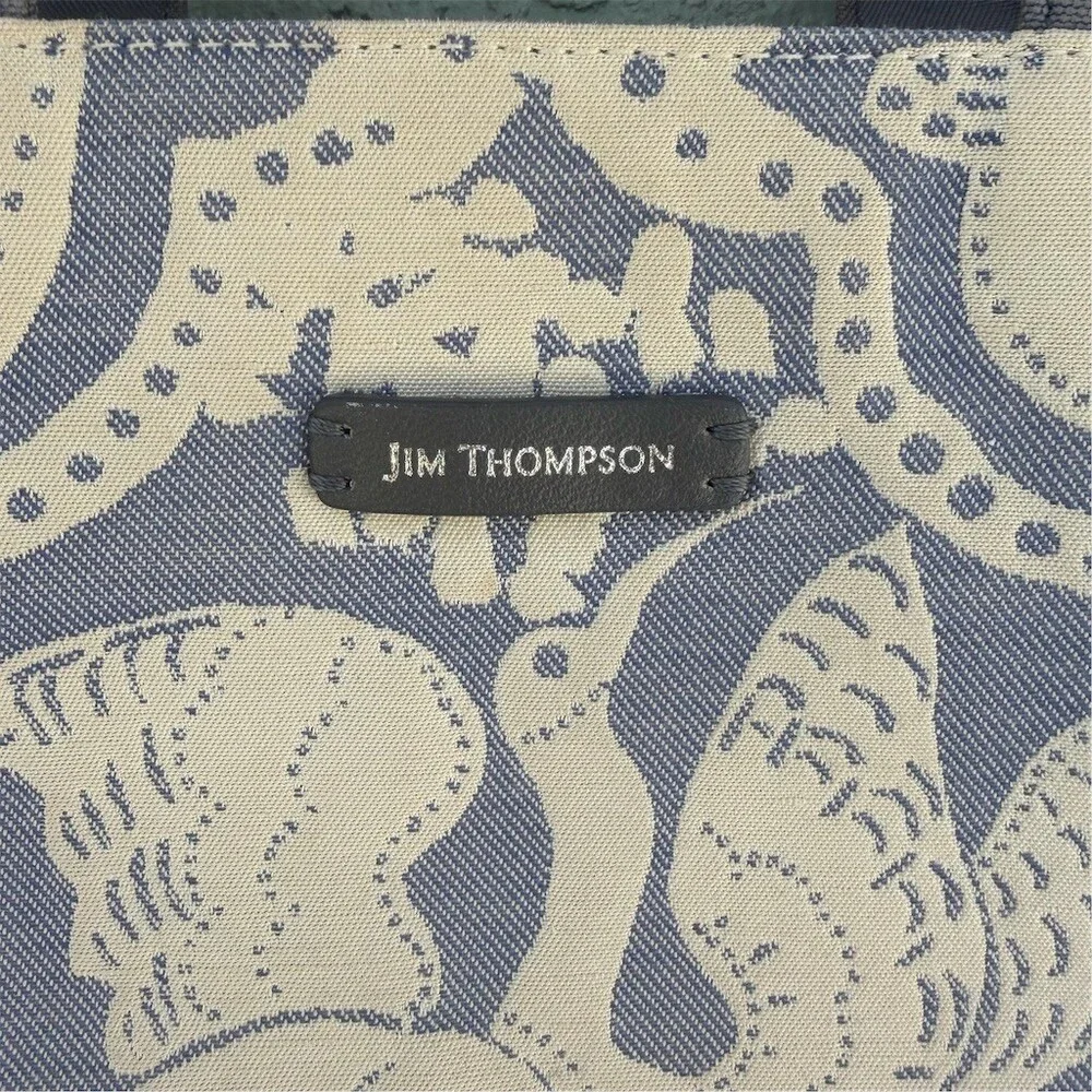 Jim Thompson Tote Bag Womens Large Gray & Cream Elephant Print Shopper